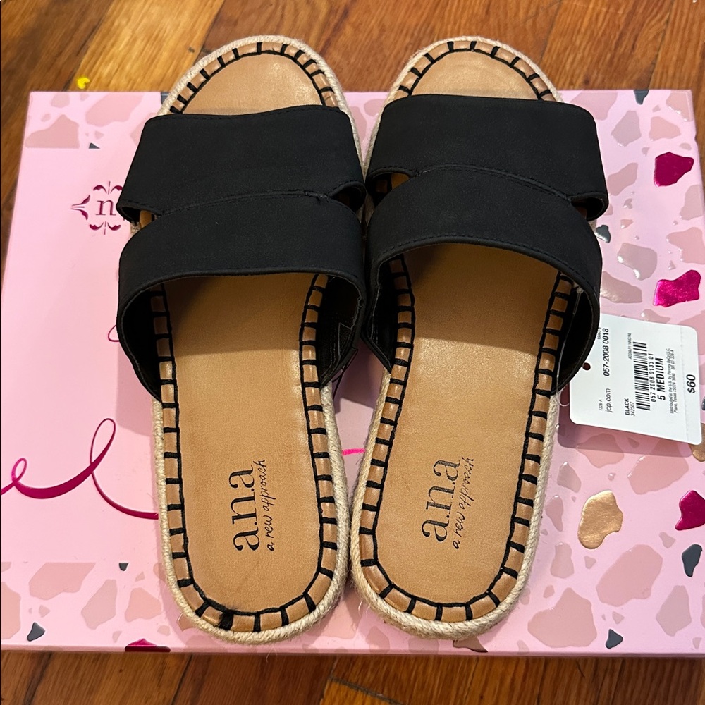 a.n.a Black Slide Sandals